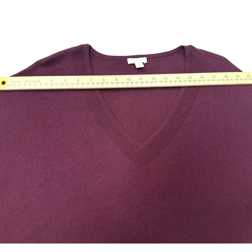 J Jill PURE JILL Sweater Tunic Sz XS Burgundy V-Neck Oversized‎ Top 3/4 Sleeves